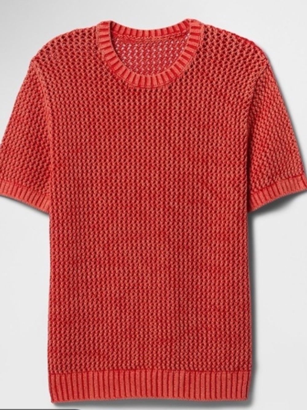 GAP Crochet Mesh Crewneck T-Shirt Men's Short-Sleeve Knit Sweater - Coral Red